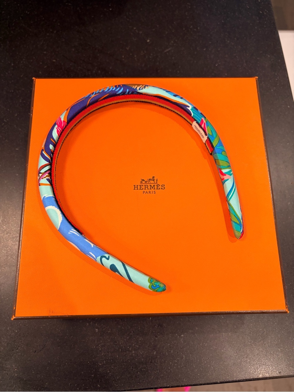 Hermes Blue Multi-Color Silk-Print Headband